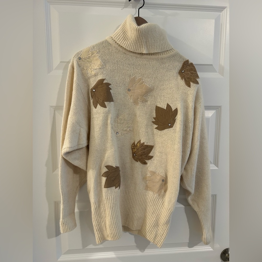 Vintage Silk Angora Turtleneck Sweater Cream Size M - Picture 1 of 14